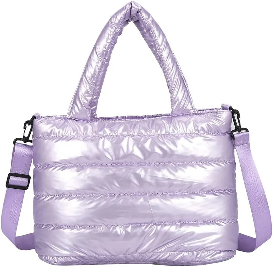 Puffer Tote Bag for Women, Quilted Cotton Padded Designer Handbag, Winter Down Padded Shoulder Bag