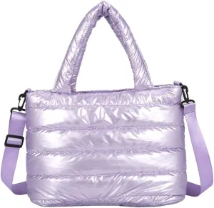 Puffer Tote Bag for Women, Quilted Cotton Padded Designer Handbag, Winter Down Padded Shoulder Bag