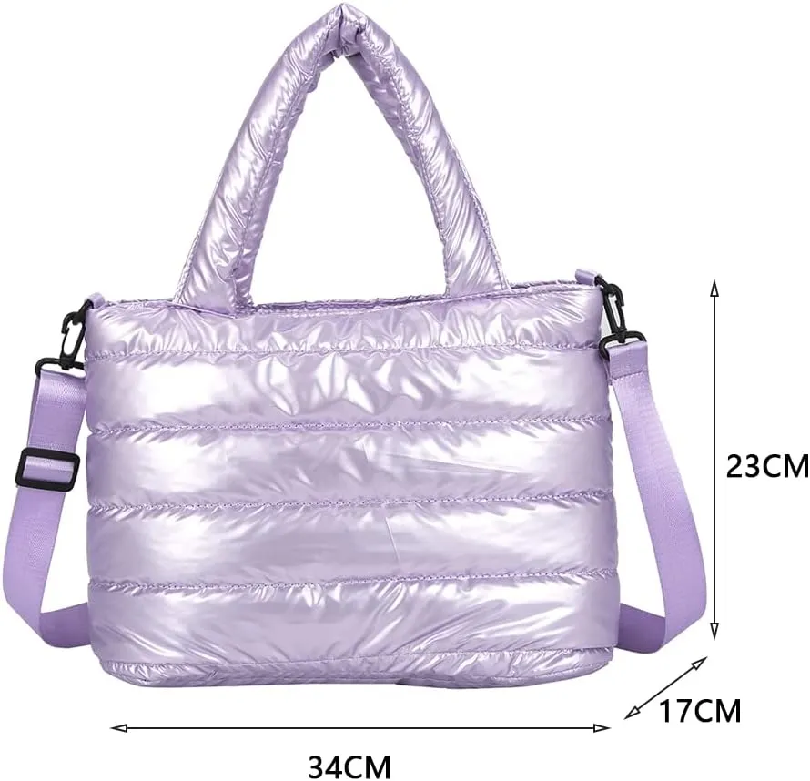 Puffer Tote Bag for Women, Quilted Cotton Padded Designer Handbag, Winter Down Padded Shoulder Bag