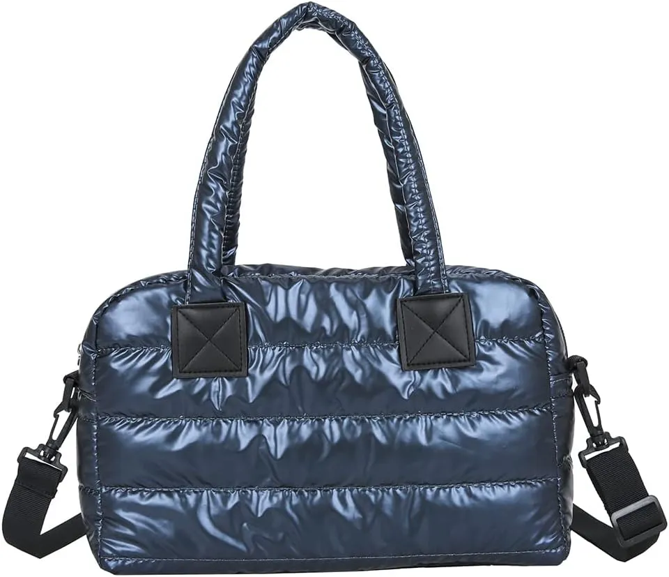 Puffer Tote Bag for Women, Quilted Cotton Padded Designer Handbag, Winter Down Padded Shoulder Bag