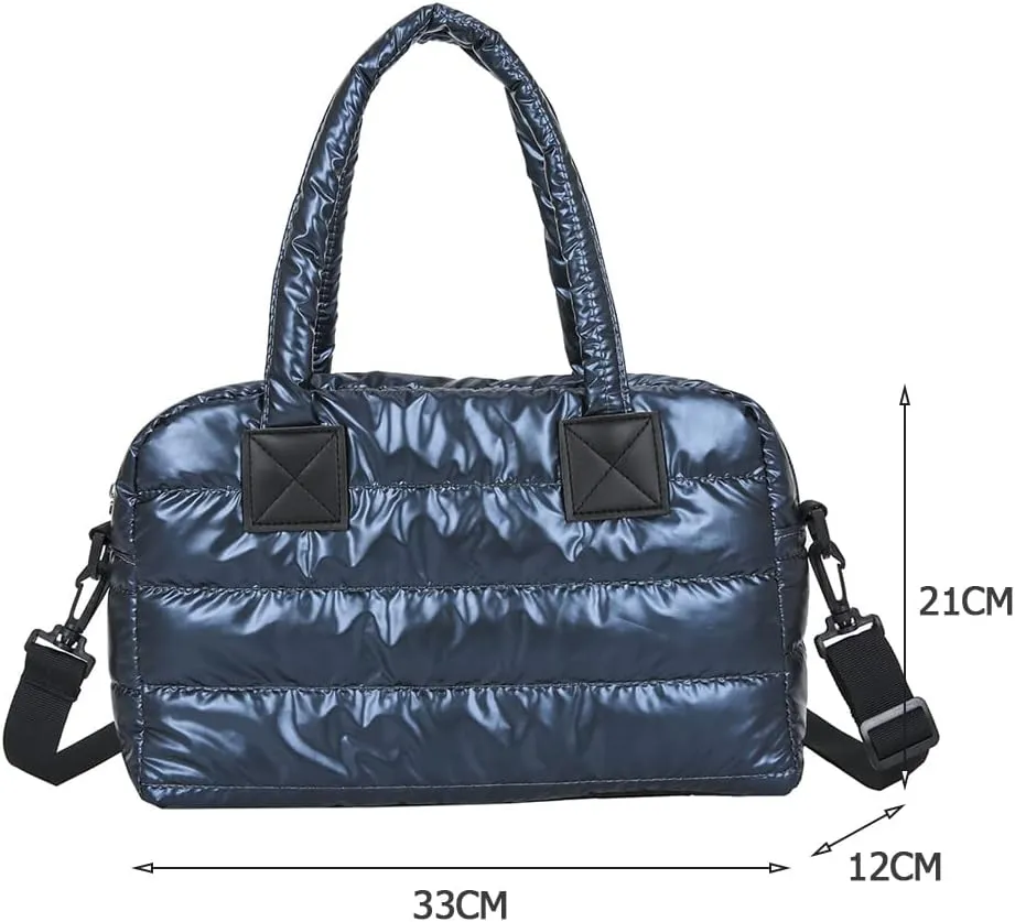 Puffer Tote Bag for Women, Quilted Cotton Padded Designer Handbag, Winter Down Padded Shoulder Bag