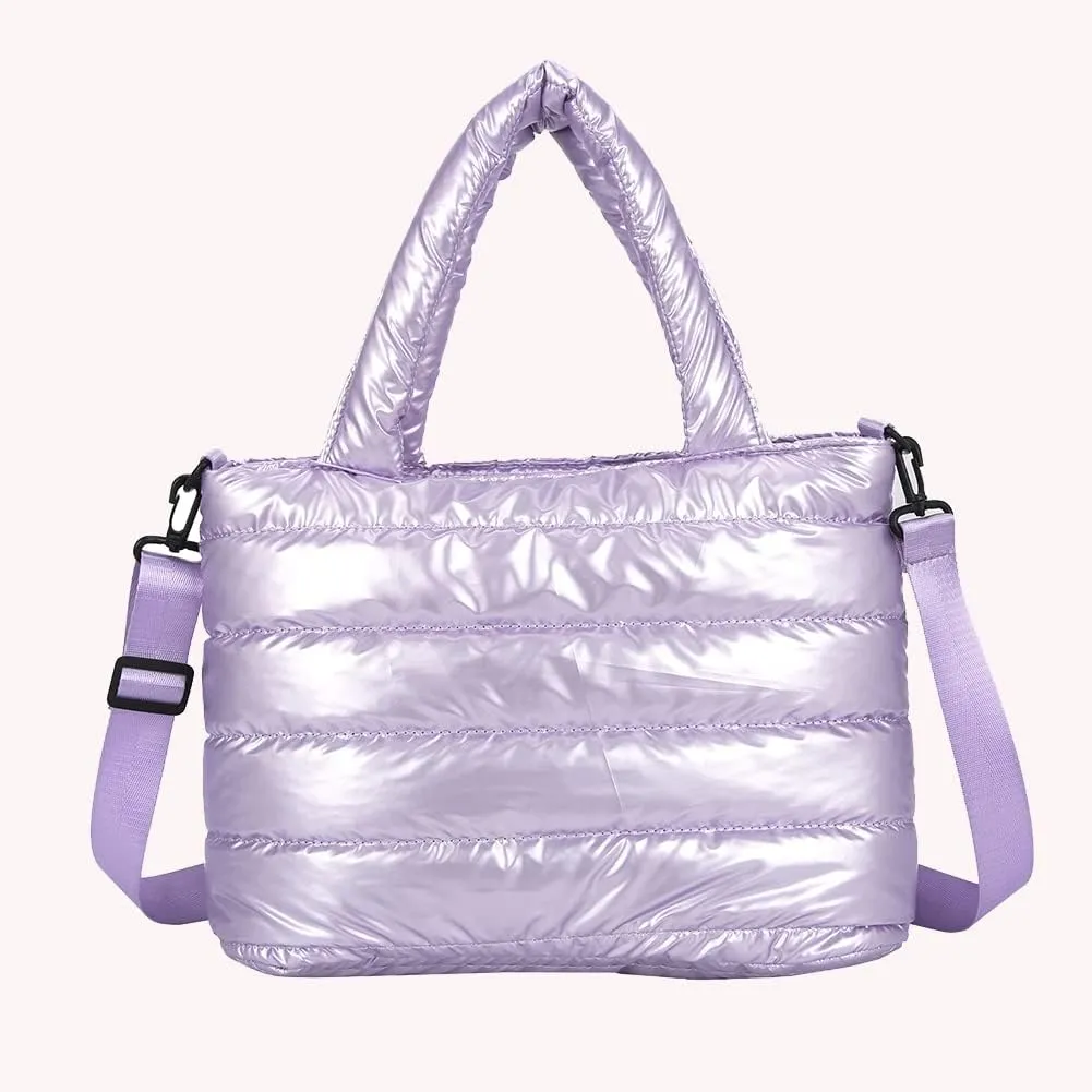 Puffer Tote Bag for Women, Quilted Cotton Padded Designer Handbag, Winter Down Padded Shoulder Bag