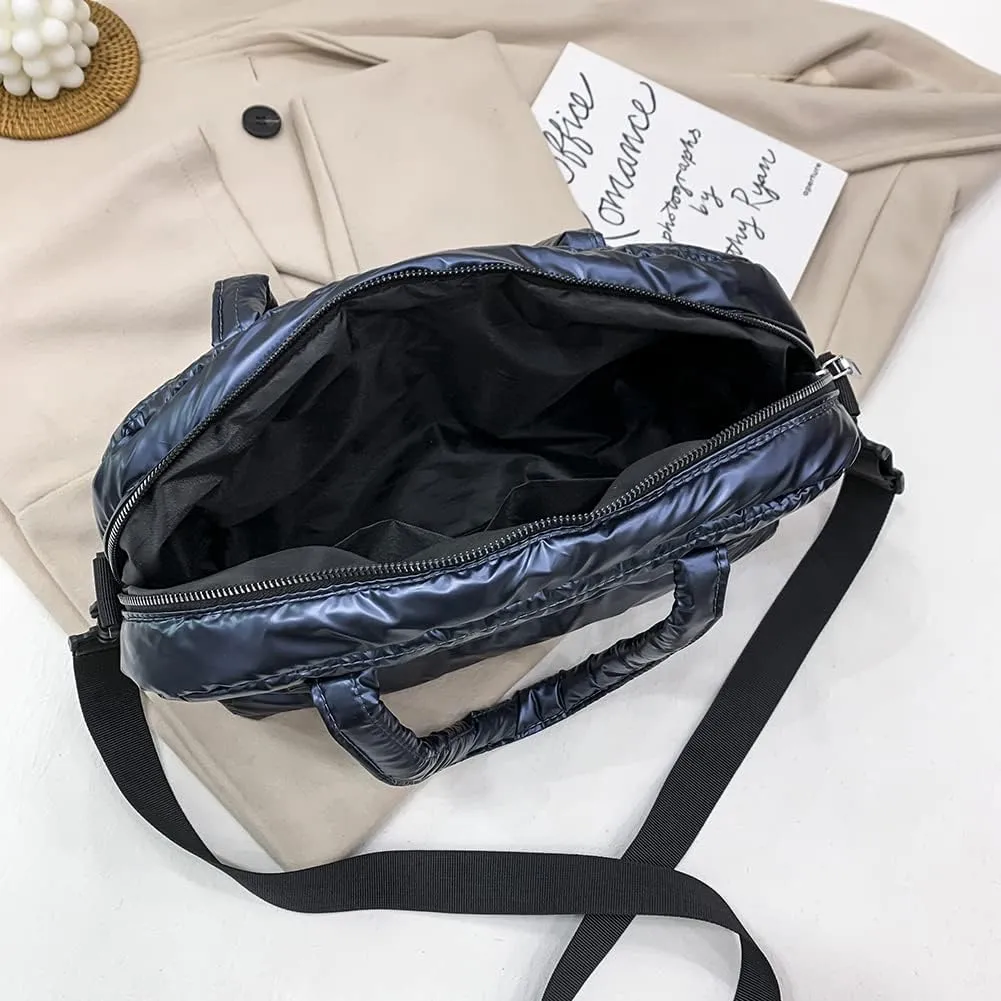 Puffer Tote Bag for Women, Quilted Cotton Padded Designer Handbag, Winter Down Padded Shoulder Bag