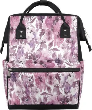 Purple Flower Painted Diaper Bag Tote Large Capacity Waterproof with Adjustable Shoulder Strap and Pram Straps Mommy Bag for Hospital Beach Weekender Travel