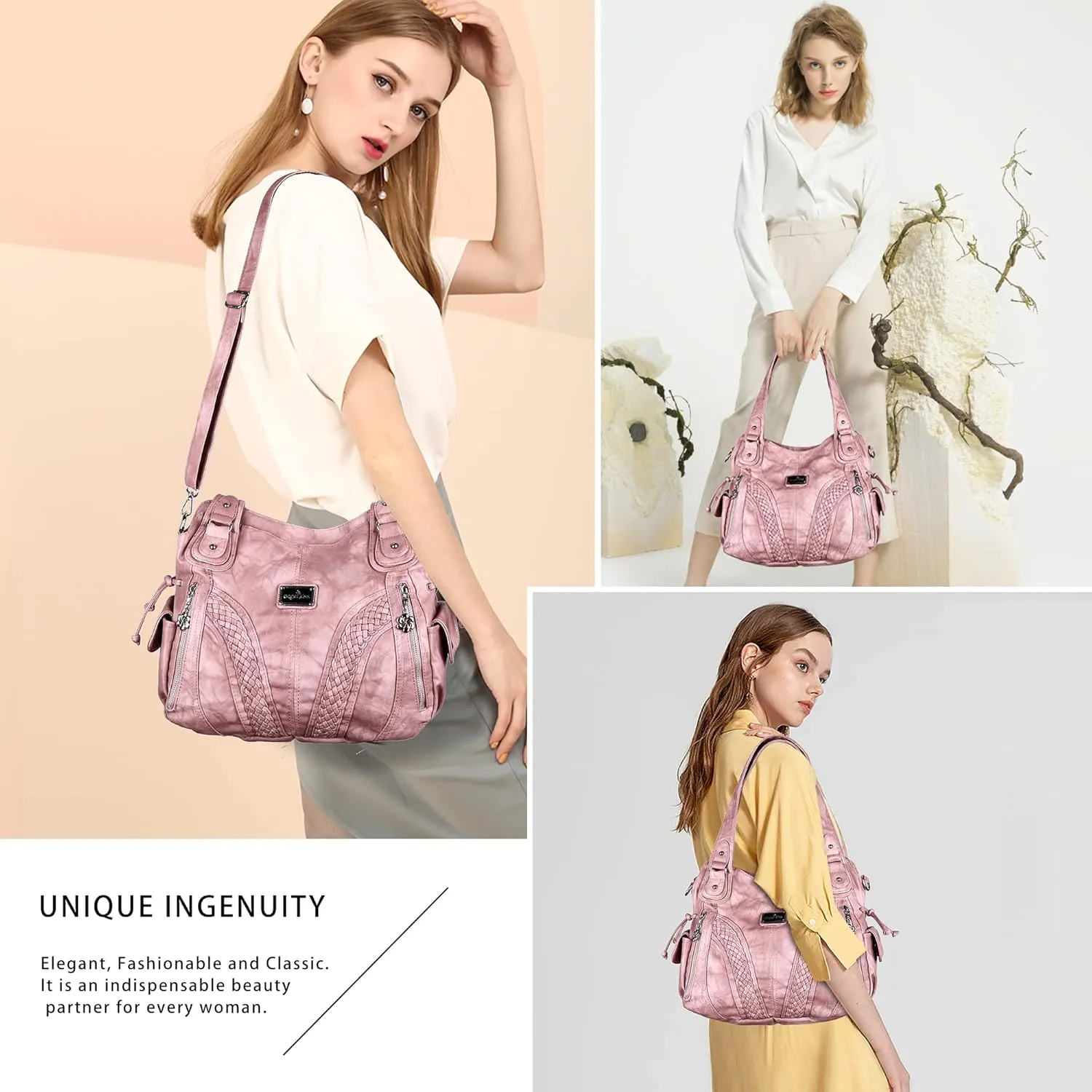 Purses and Handbags Women Fashion Tote Bag Shoulder Bags Top Handle Satchel Purses Washed Synthetic Leather Handbag