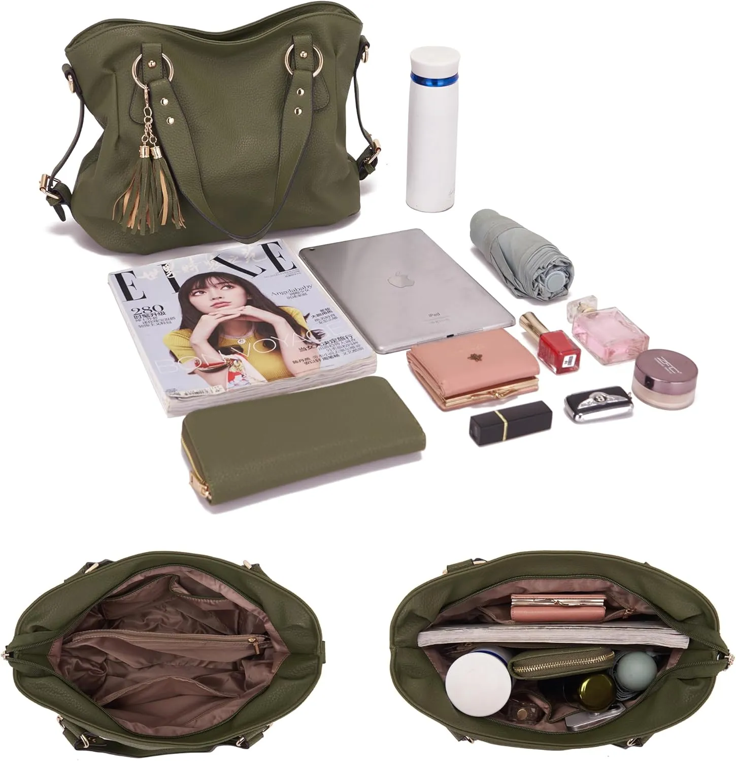 Qiyuer Purses And Wallets Set For Women Tote Handbags Large Hobo Bag Purse With Wallet 3PCS