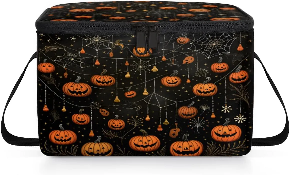 QsirBC Abstract Pumpkin Lamp Flower Lunch Bags for Women Men Insulated Lunch Box Cooler Bag with Long Strap for Office Picnic Beach Meal Prep Outdoors