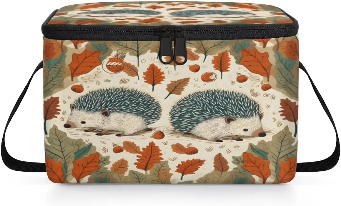 QsirBC Autumn Hedgehog Deciduous Hazelnut Lunch Bags for Women Men Insulated Lunch Box Cooler Bag with Long Strap for Office Picnic Beach Meal Prep Outdoors