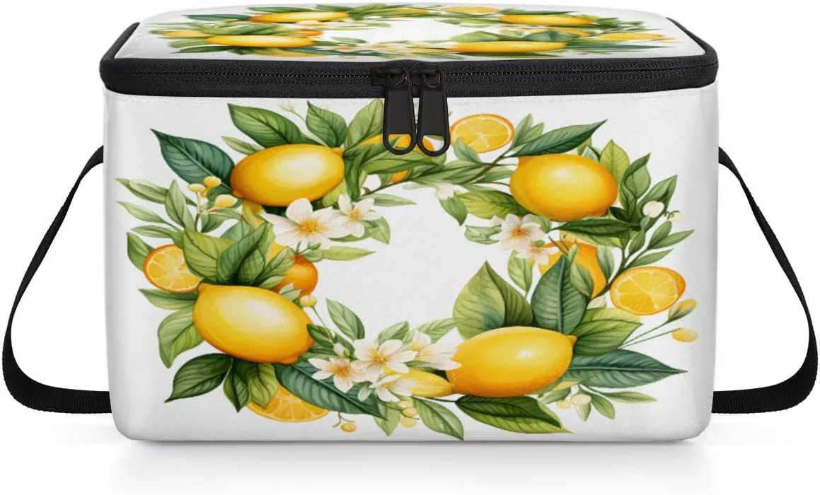 QsirBC Lemon Garland Lunch Bags for Women Men Insulated Lunch Box Cooler Bag with Long Strap for Office Picnic Beach Meal Prep Outdoors
