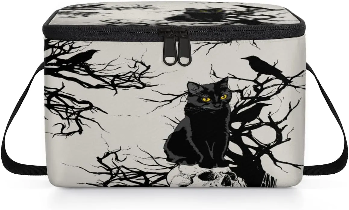 QsirBC Skull Cat Twig Raven Lunch Bags for Women Men Insulated Lunch Box Cooler Bag with Long Strap for Office Picnic Beach Meal Prep Outdoors