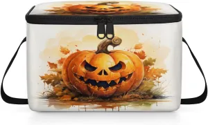 QsirBC Watercolor Pumpkin Lamp Maple Leaf Lunch Bags for Women Men Insulated Lunch Box Cooler Bag with Long Strap for Office Picnic Beach Meal Prep Outdoors
