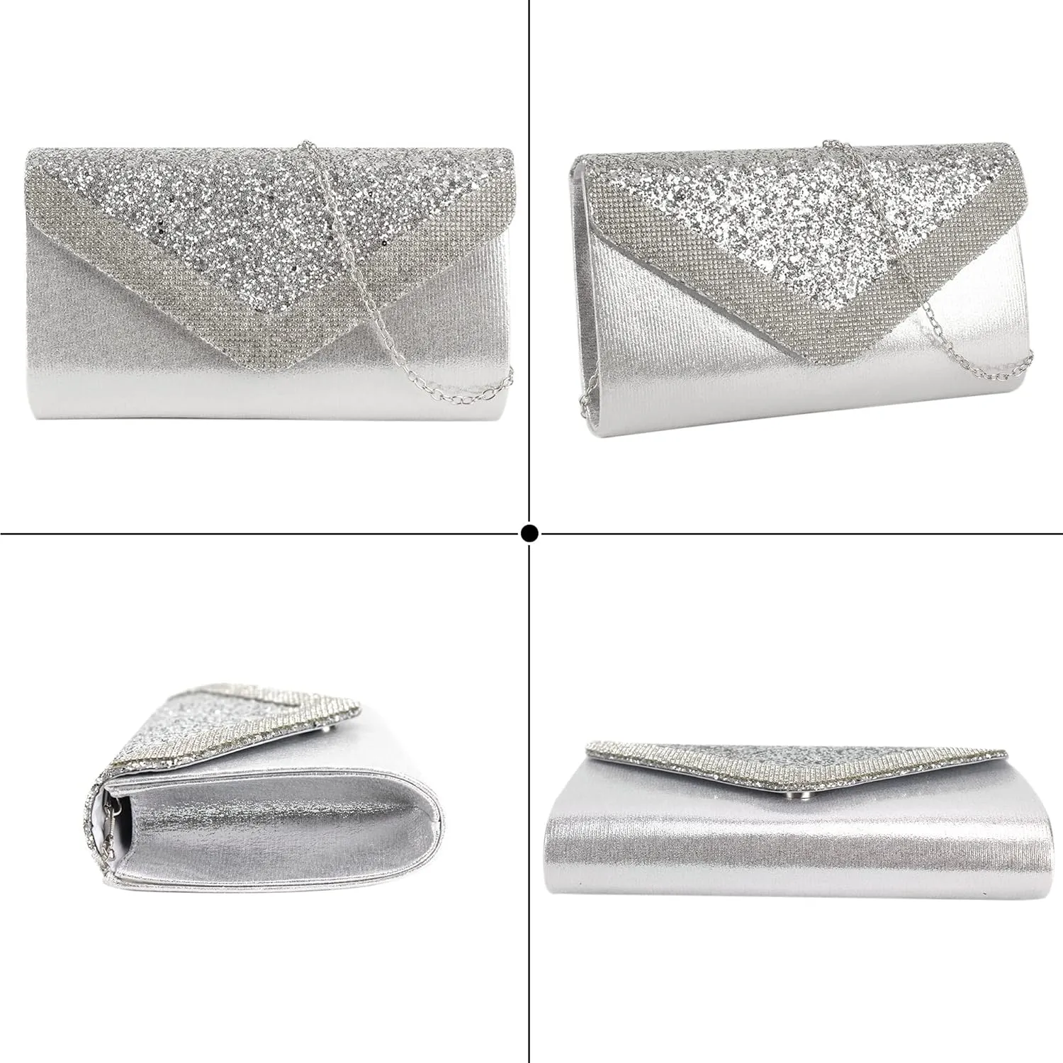 Queena Womens Shiny Glitter Evening Clutch Envelope Handbag Chain Purse for Wedding Party Prom Gift for Mom Wife Girlfriend