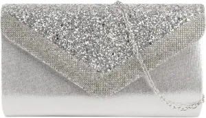 Queena Womens Shiny Glitter Evening Clutch Envelope Handbag Chain Purse for Wedding Party Prom Gift for Mom Wife Girlfriend