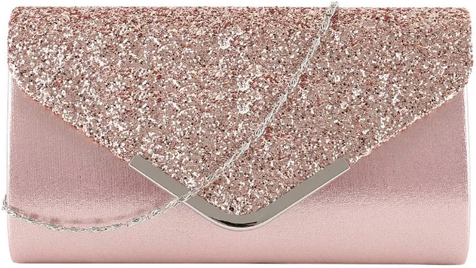 Queena Womens Shiny Glitter Evening Clutch Envelope Handbag Chain Purse for Wedding Party Prom Gift for Mom Wife Girlfriend