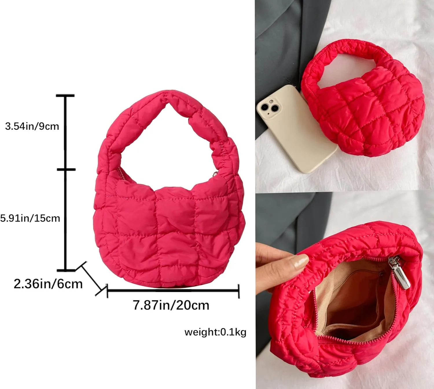 Quilted MINI Handbag and Purses Women Puffer Nylon Hobo Cotton Padded Purse Work Travel Lightweight