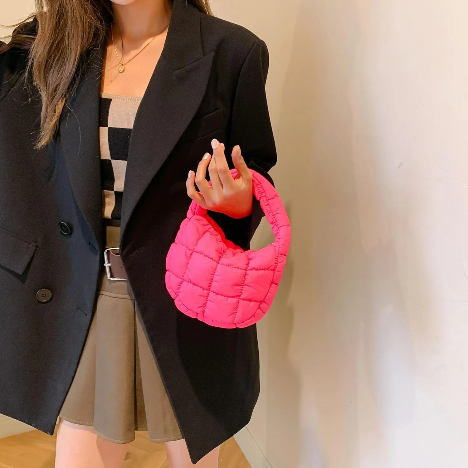Quilted MINI Handbag and Purses Women Puffer Nylon Hobo Cotton Padded Purse Work Travel Lightweight