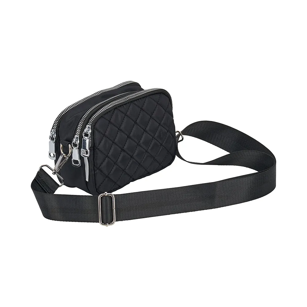 Quilted Travel 3 Zip Bag - Black