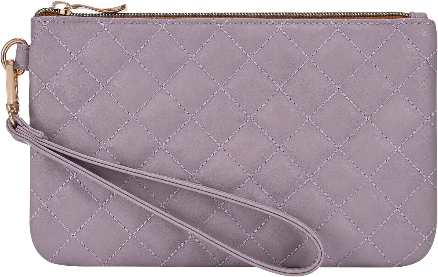 Quilted Wristlet Purse for Women, Vegan Leather Wristlet Pouch Zip Clutch Bag, Evening Clutch Purse with strap