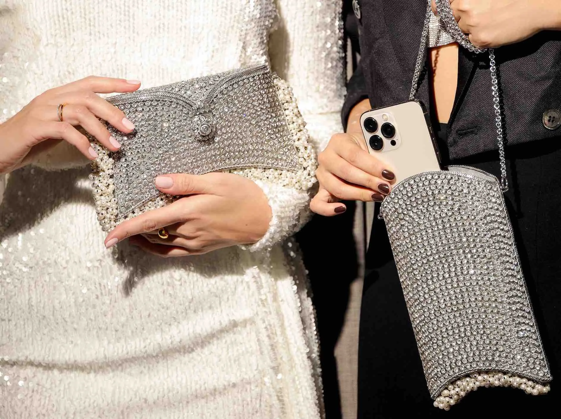 "All That Glitters" | Crystal Pearl Phone Bag | Silver
