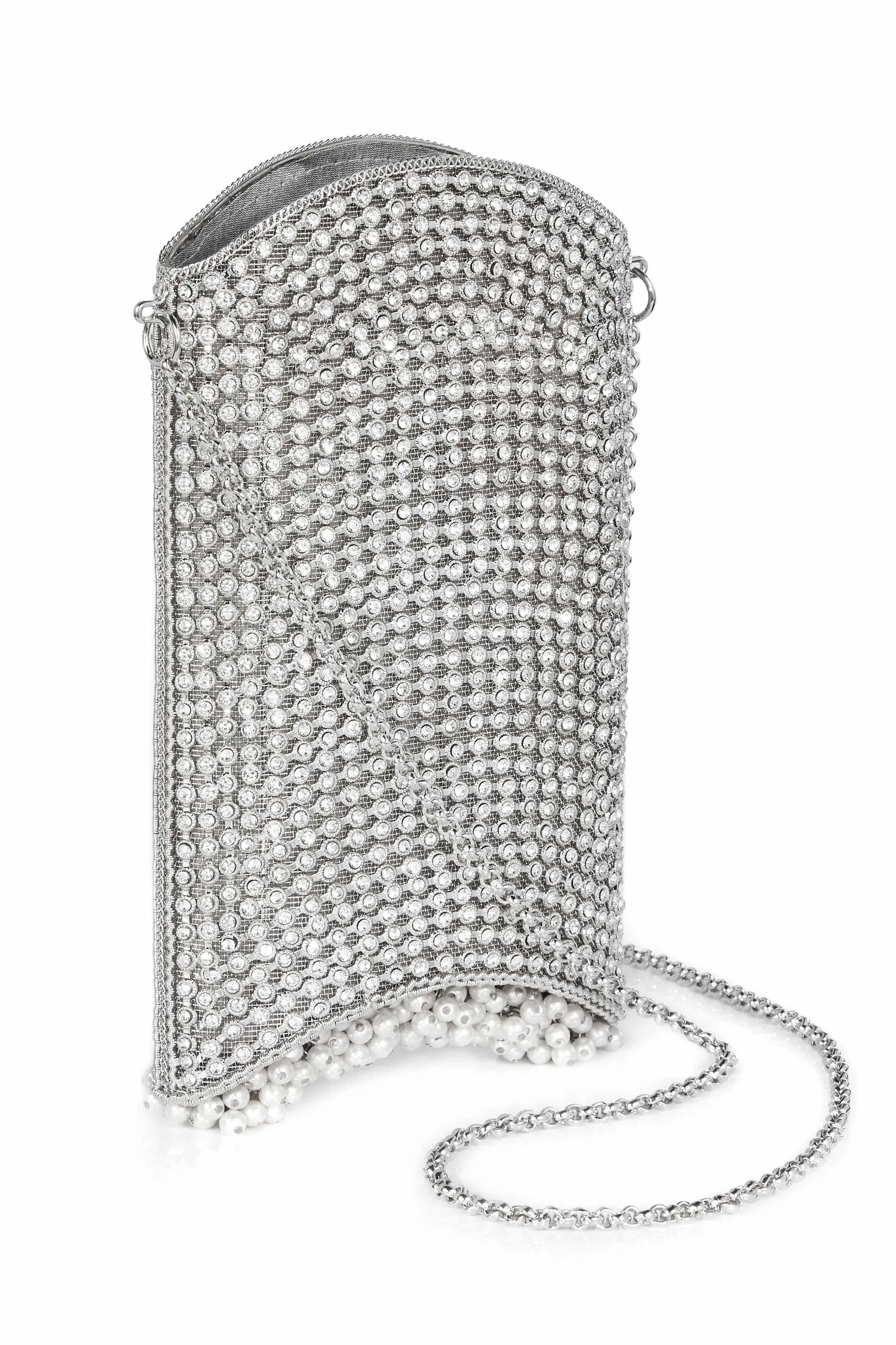 "All That Glitters" | Crystal Pearl Phone Bag | Silver