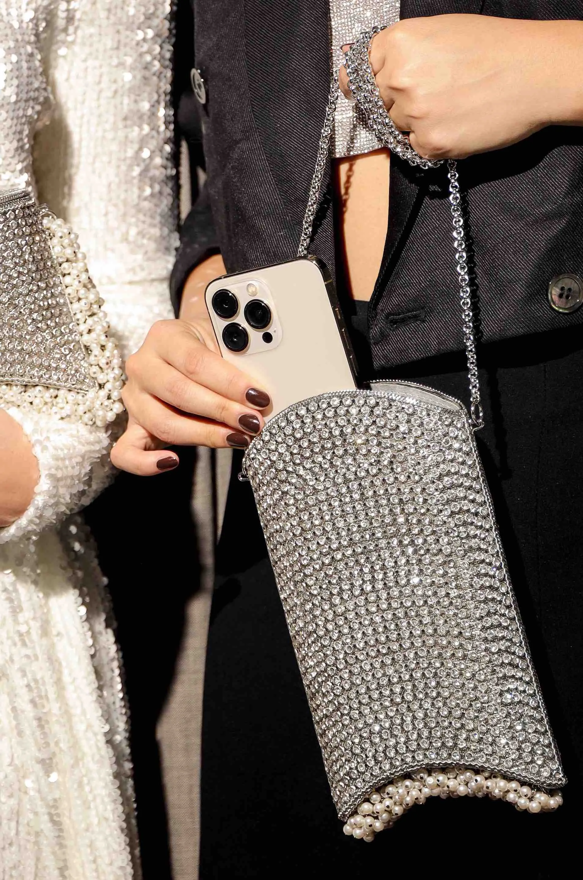 "All That Glitters" | Crystal Pearl Phone Bag | Silver