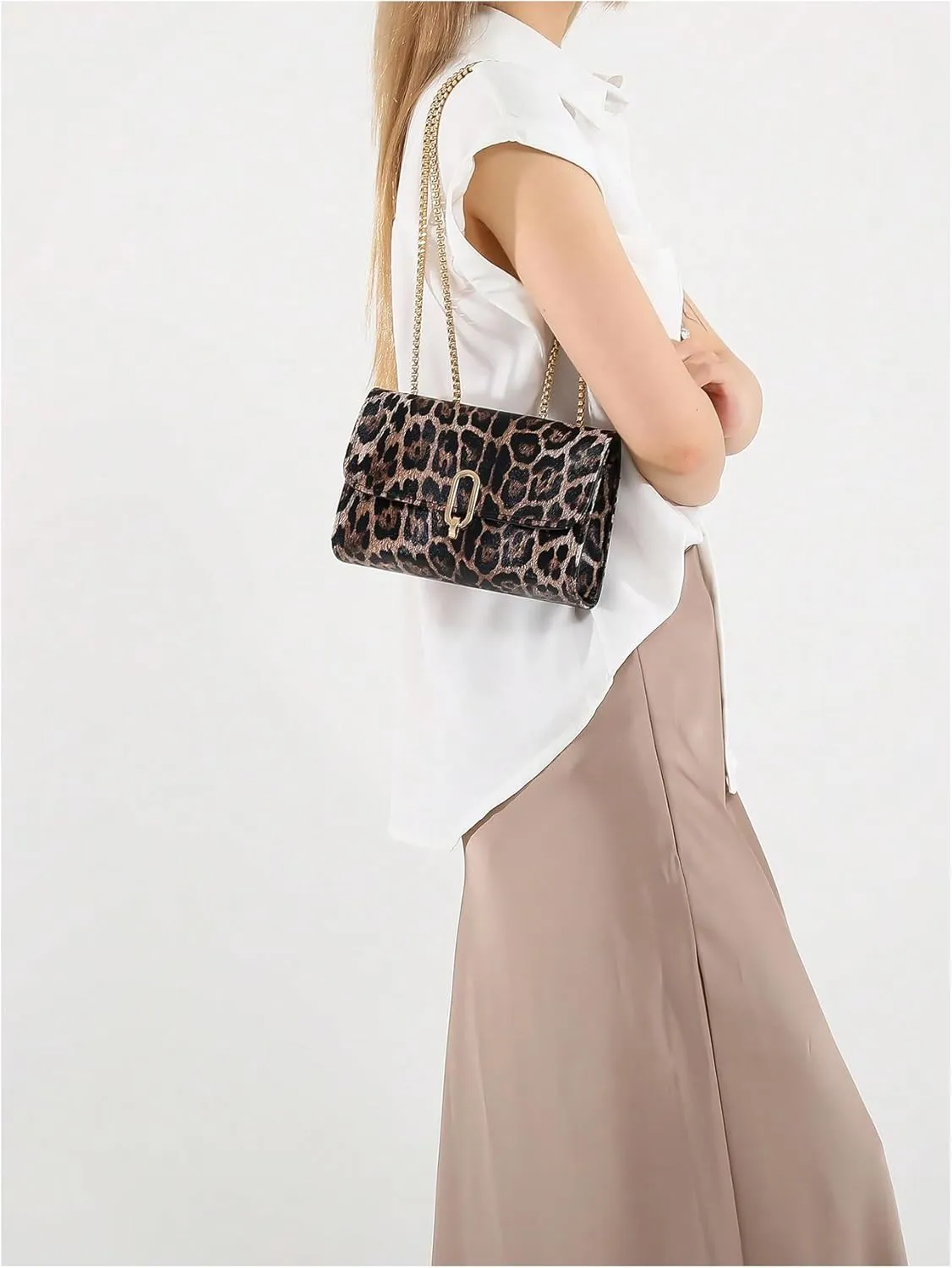 QWINEE Women's Leopard Purse Cheetah Print Purses Y2k Evening Chain Shoulder Bag Clutch