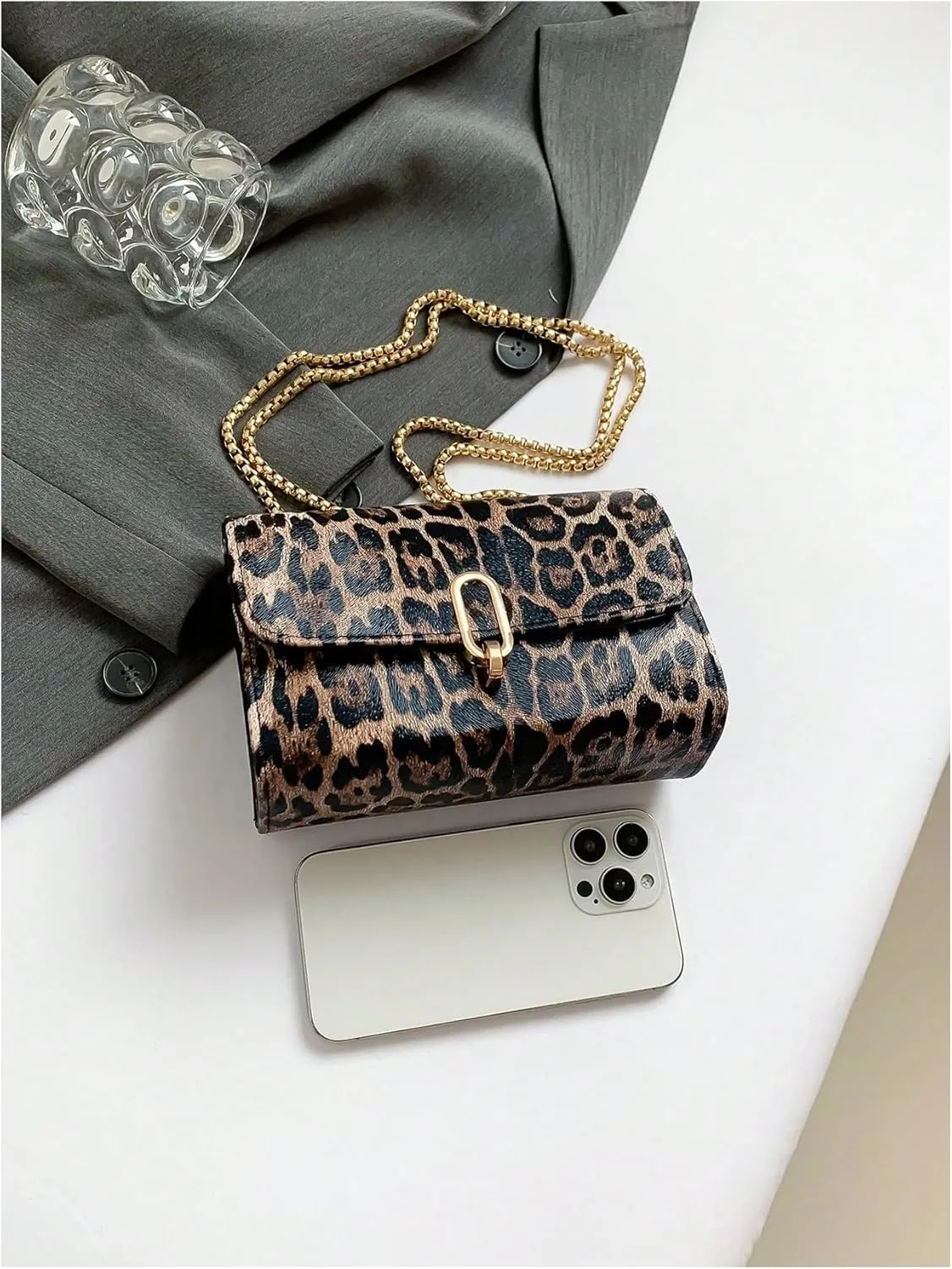 QWINEE Women's Leopard Purse Cheetah Print Purses Y2k Evening Chain Shoulder Bag Clutch