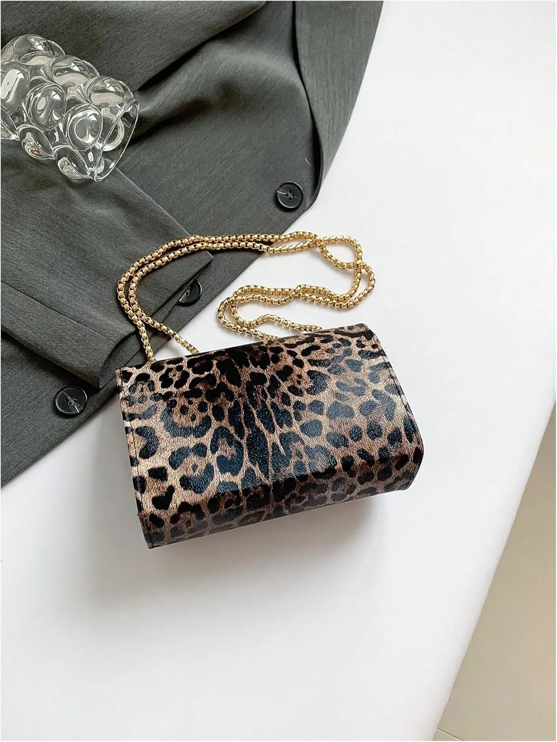 QWINEE Women's Leopard Purse Cheetah Print Purses Y2k Evening Chain Shoulder Bag Clutch