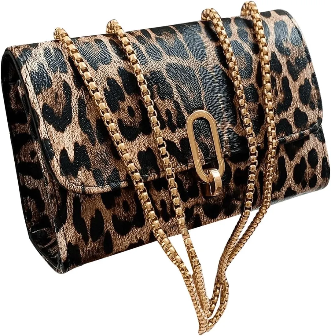 QWINEE Women's Leopard Purse Cheetah Print Purses Y2k Evening Chain Shoulder Bag Clutch