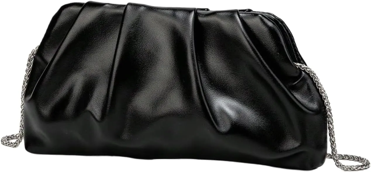QWINEE Women's PU Leather Shoulder Clutch Purse Evening Clutch Bag Purse Small Crossbody Bag with Chain Strap
