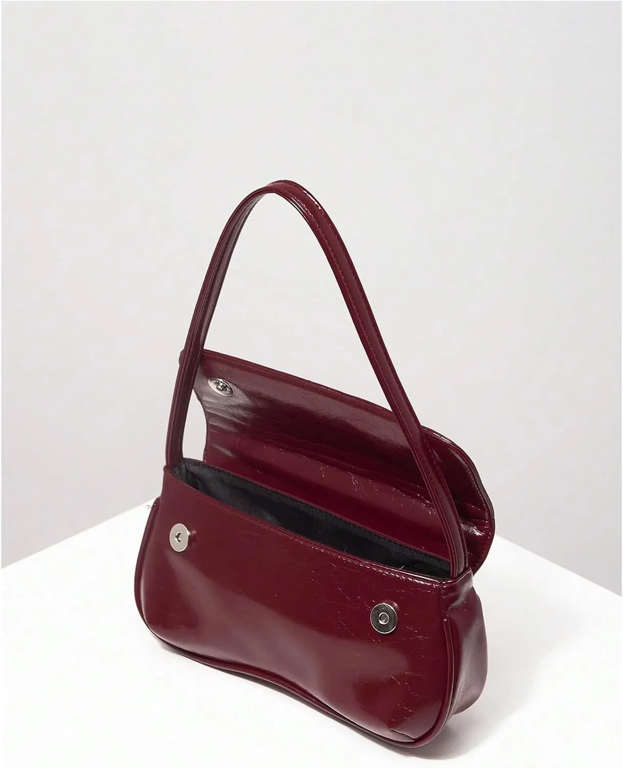 QWINEE Women's Y2K Flap Shoulder Bag PU Leather Handbag Square Underarm Bag Hobo Vintage Clutch Purse Burgundy One Size