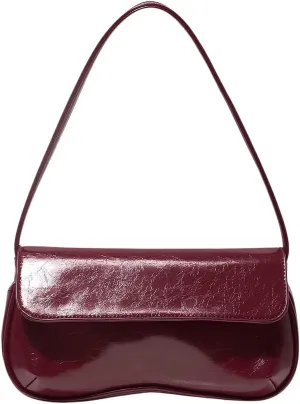 QWINEE Women's Y2K Flap Shoulder Bag PU Leather Handbag Square Underarm Bag Hobo Vintage Clutch Purse Burgundy One Size