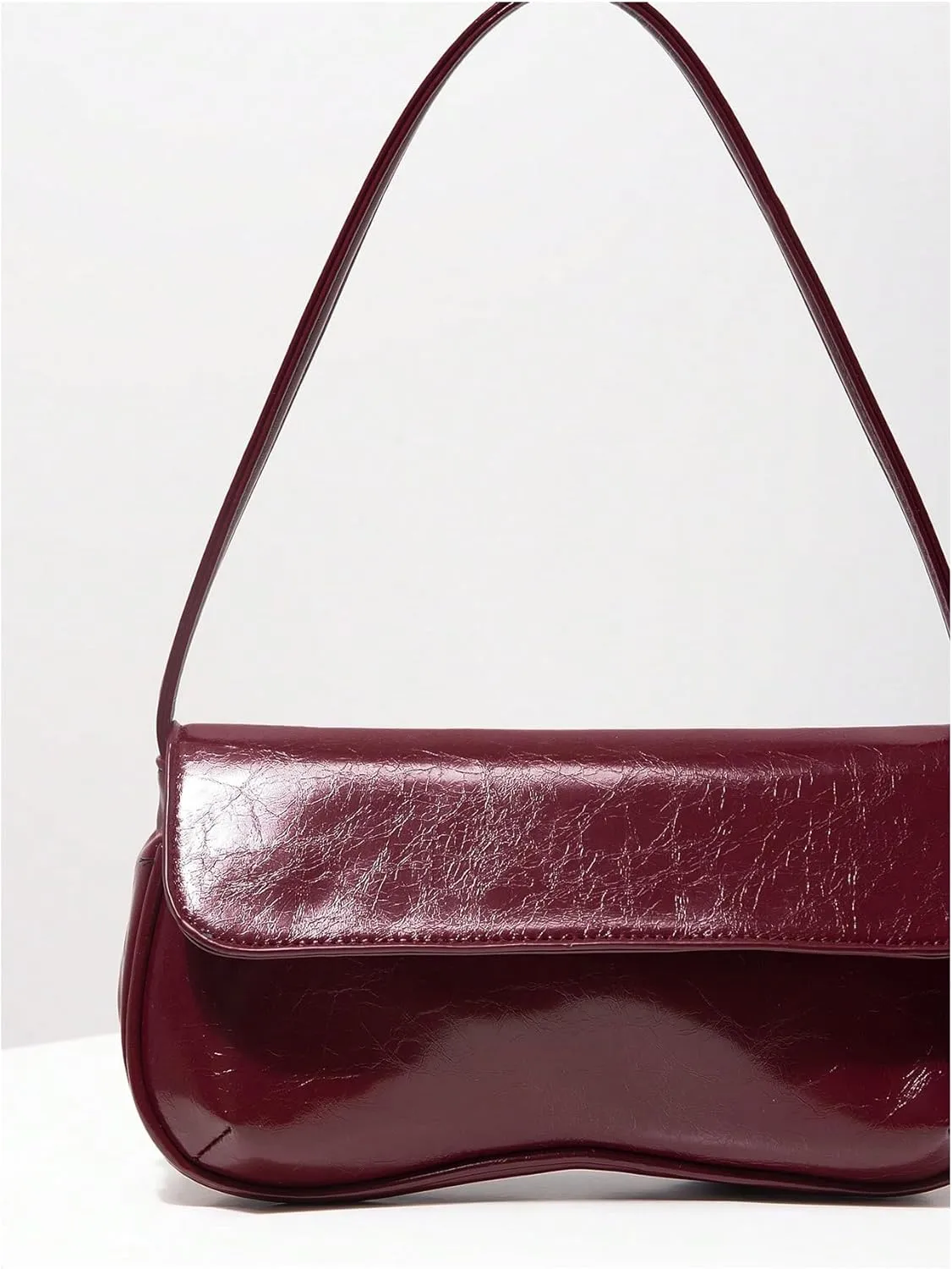 QWINEE Women's Y2K Flap Shoulder Bag PU Leather Handbag Square Underarm Bag Hobo Vintage Clutch Purse Burgundy One Size