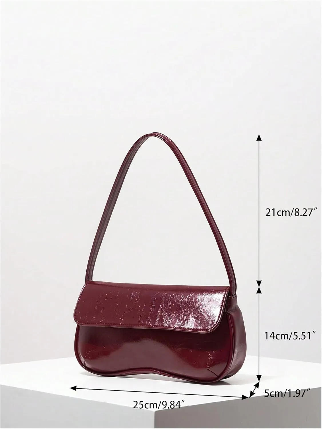 QWINEE Women's Y2K Flap Shoulder Bag PU Leather Handbag Square Underarm Bag Hobo Vintage Clutch Purse Burgundy One Size