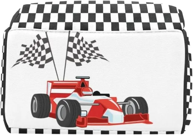 Race Car Plaid Personalized Diaper Backpack Custom Mommy Bag Unisex Travel Daypack for Mom Dad Boy Girl