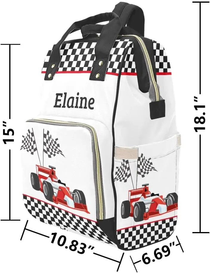 Race Car Plaid Personalized Diaper Backpack Custom Mommy Bag Unisex Travel Daypack for Mom Dad Boy Girl