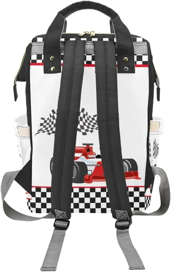 Race Car Plaid Personalized Diaper Backpack Custom Mommy Bag Unisex Travel Daypack for Mom Dad Boy Girl