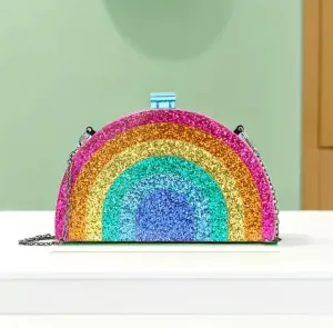 Rainbow Glitter Semicircle Clutch Bag