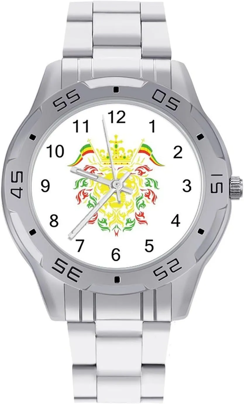 Rasta Lion Classic Wrist Watches for Men Casual Business Dress Watch with Stainless Steel Band Work Party