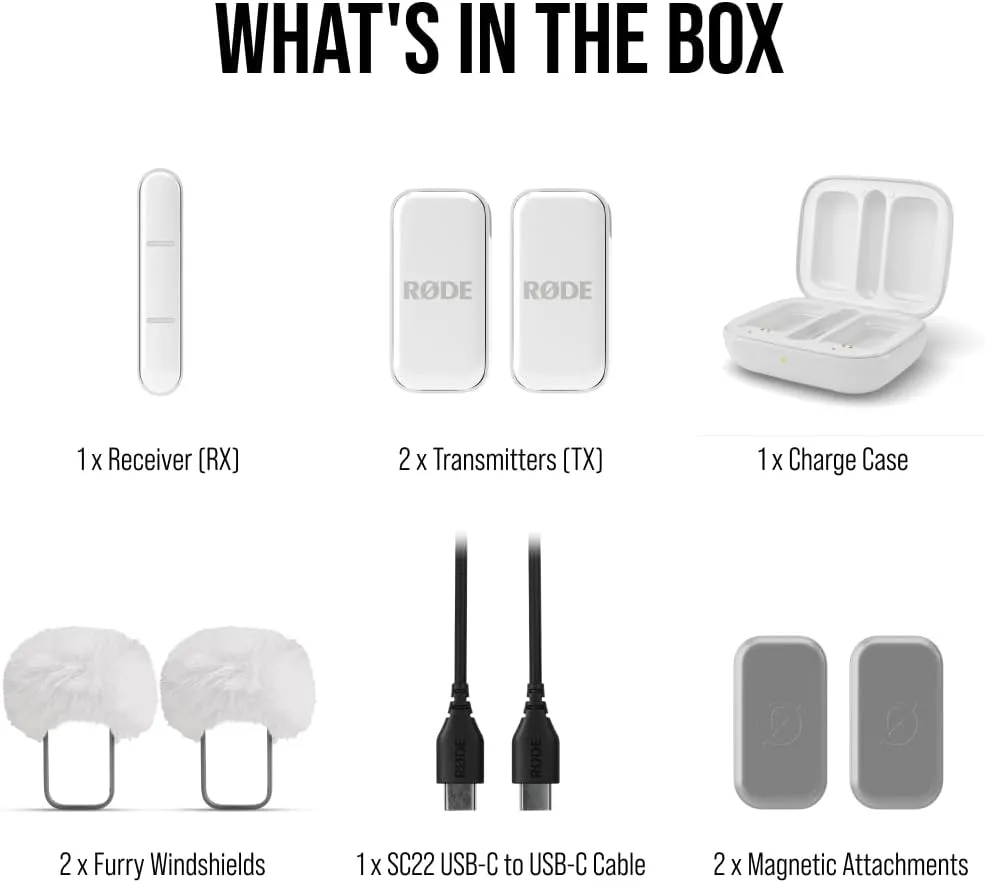 RØDE Wireless Micro - Compact Wireless Microphone, Two Mics with Charge Case for Smartphone Content Creation - USB-C, White