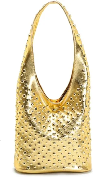 Rejolly Studded Shoulder Bag for Women Studs Hobo Purses Y2k 90s Punk Vegan Leather Designer Underarm Handbag