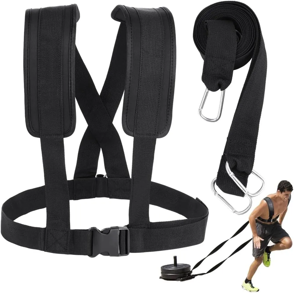 Resistance Harness for Strength Training, Pull Sled Drag Kit with Padded Straps, Adjustable Running Workout Gear for Athletes, Football and Endurance Training