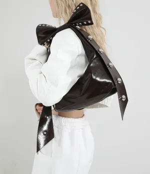 Retro Hobo Bag for Women Y2k Rivet Bow Tie Bag Trendy Handbag Satchel for Party Travel