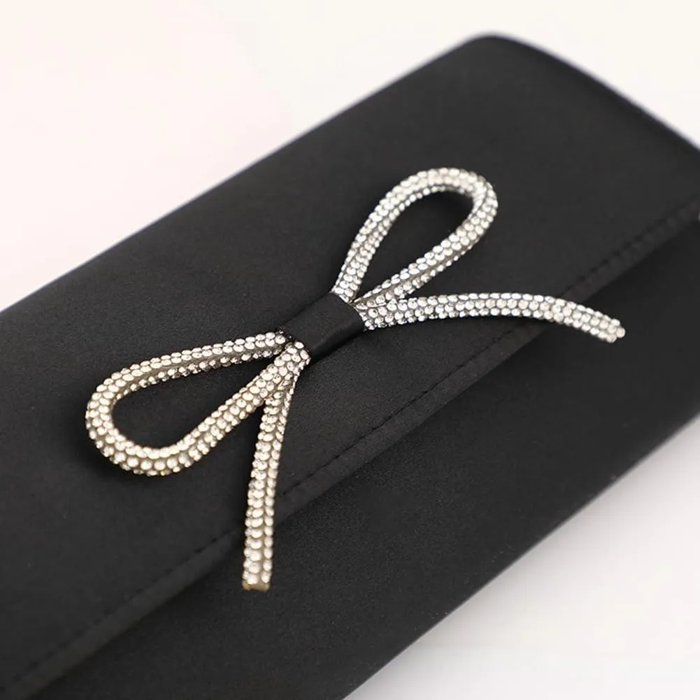 Rhinestone Bow Clutch Purses Women Chic Shiny Evening Handbag Evening Clutch Bag with Chain for Prom Wedding Party