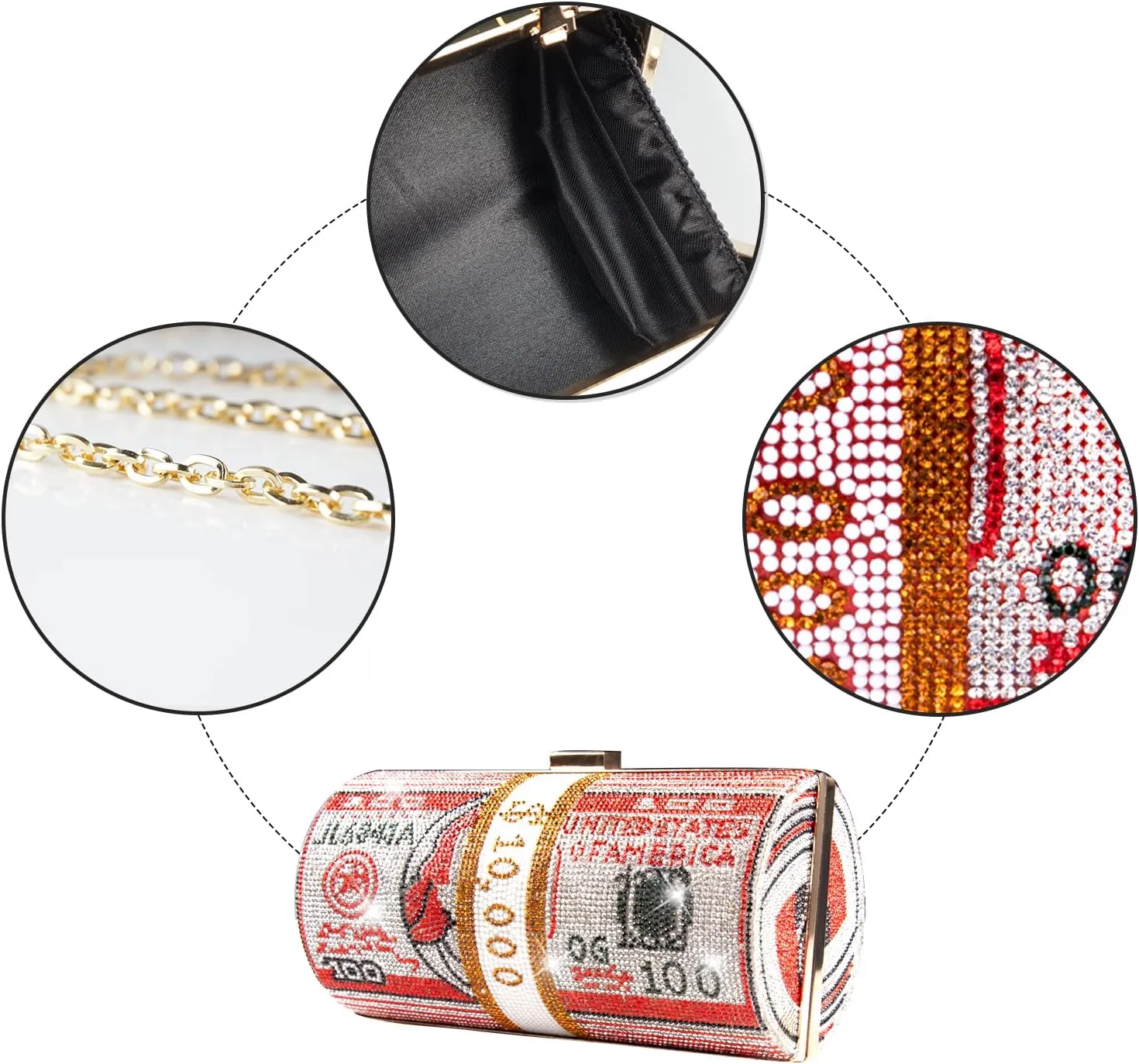 Rhinestone Clutch Purses for Women,Realistic Money Bag Purses for Party Diamond Novelty Purse Evening Handbag