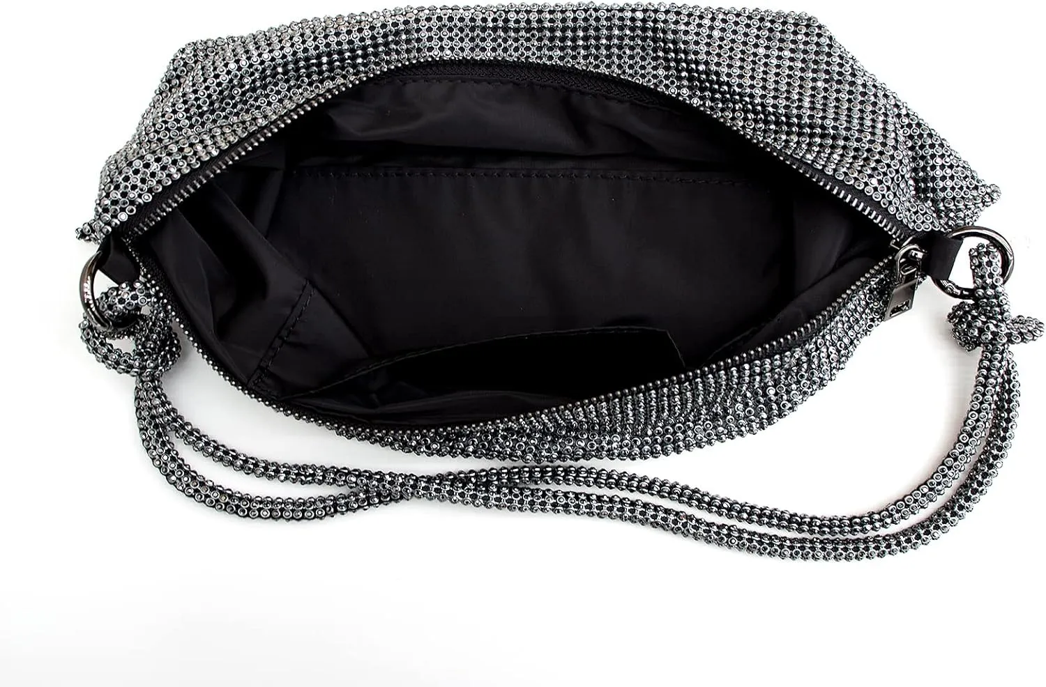 Rhinestone Purse Silver Hobo Purse Sparkly Black Evening Bag for Women Prom Party Wedding