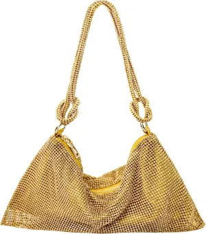 Rhinestone Purse Silver Hobo Purse Sparkly Black Evening Bag for Women Prom Party Wedding