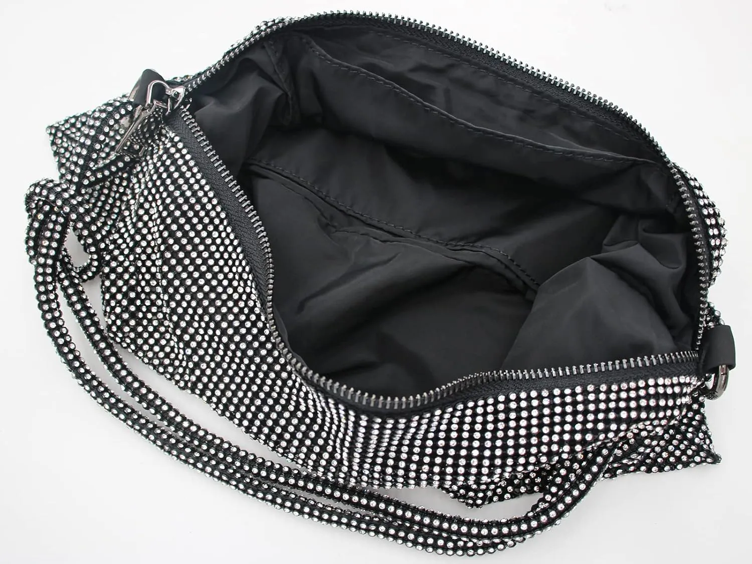 Rhinestone Purse Silver Hobo Purse Sparkly Black Evening Bag for Women Prom Party Wedding