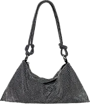 Rhinestone Purse Silver Hobo Purse Sparkly Black Evening Bag for Women Prom Party Wedding