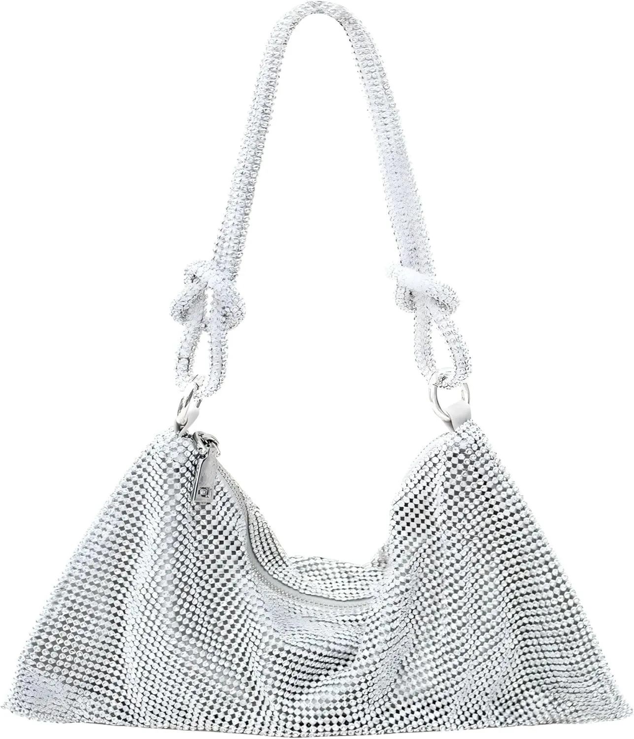 Rhinestone Purse Silver Hobo Purse Sparkly Black Evening Bag for Women Prom Party Wedding